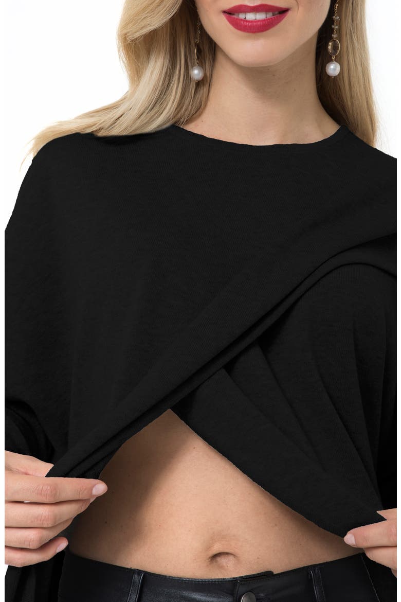 Let Loose Crossover Long Sleeve Maternity/Nursing Knit Top, Alternate, color, BLACK