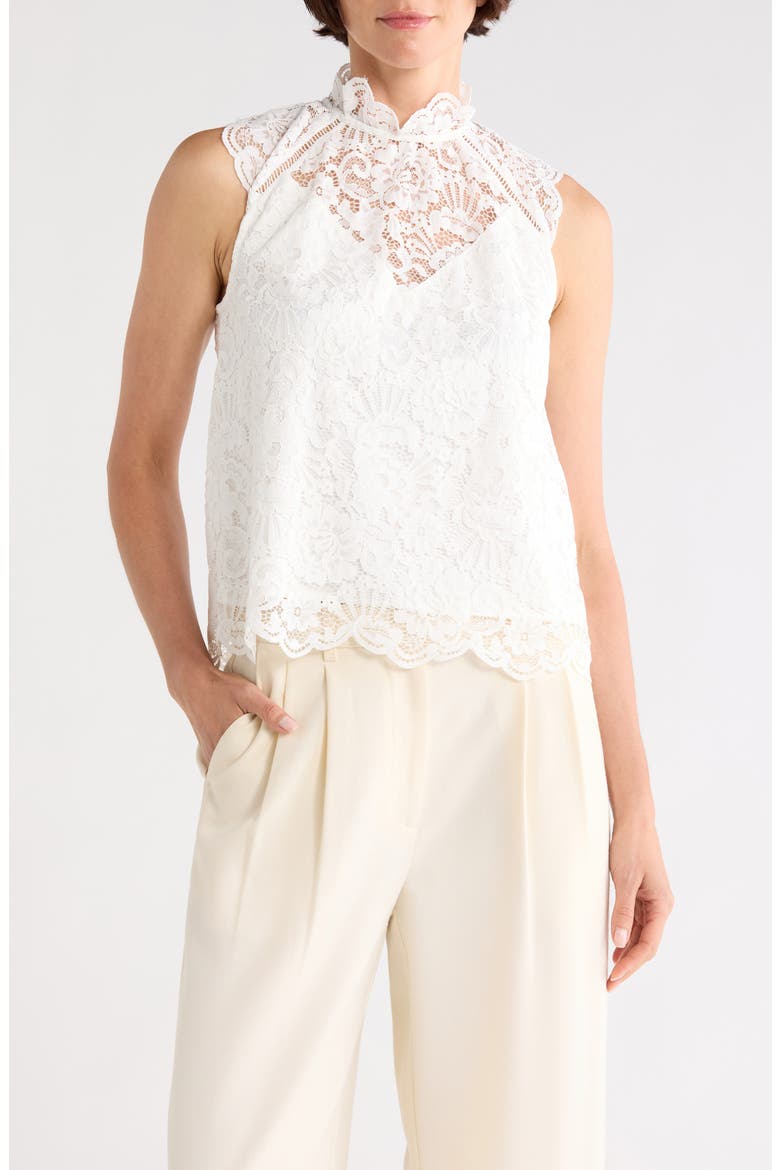 Mock Neck Sleeveless Lace Top, Main, color, WHITE