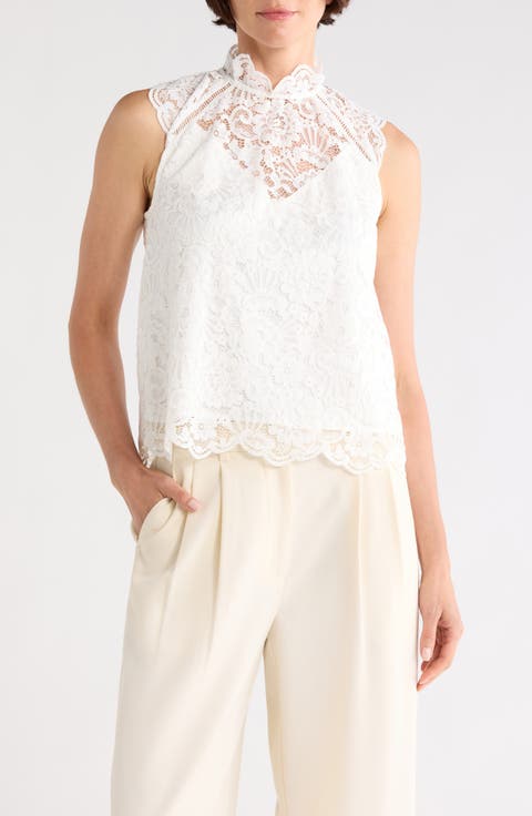 Mock Neck Sleeveless Lace Top