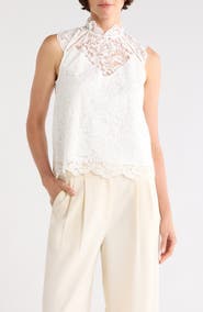 JASON WU Mock Neck Sleeveless Lace Top