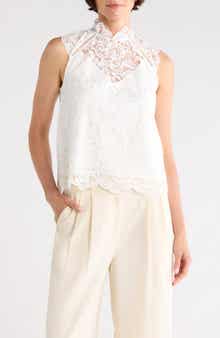 Mock Neck Sleeveless Lace Top