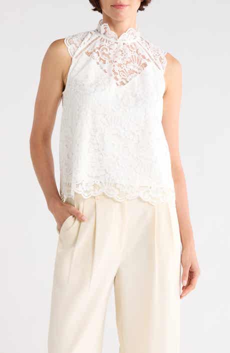 Mock Neck Sleeveless Lace Top
