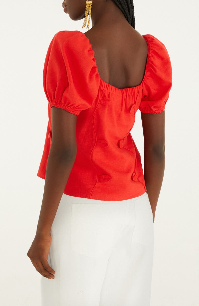 FARM Rio Floral Appliqué Linen Blend Short Sleeve Top, Alternate, color, Red