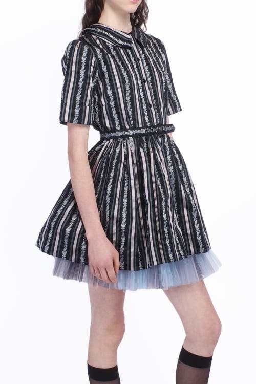 Anna Sui Ribbon Roses Belted Mini Dress In Black Multi