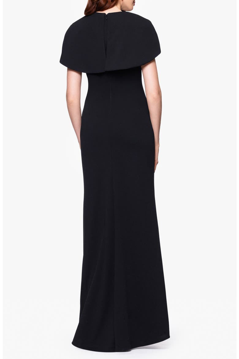 Cape Short Sleeve Scuba Crepe Gown, Alternate, color, BLACK
