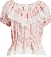 Treasure & Bond Lace Trim Puff Sleeve Peplum Top