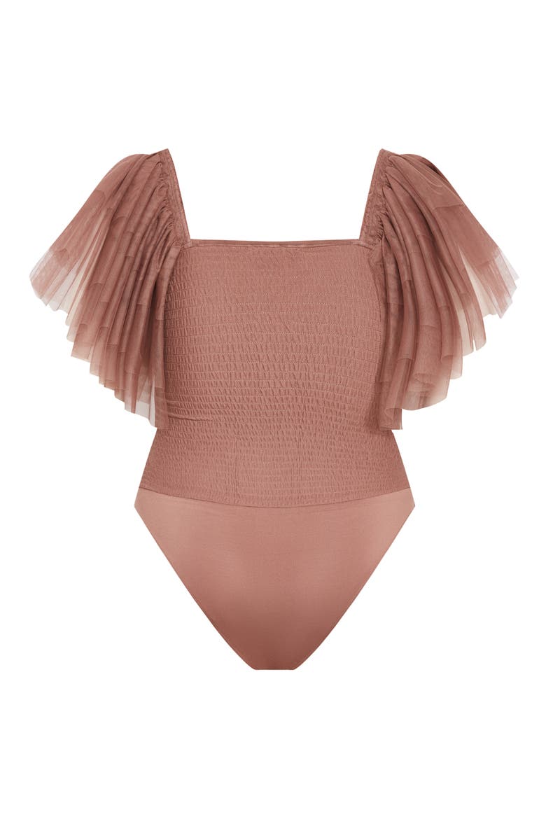 Azariah Shirred Tulle Sleeve Bodysuit, Alternate, color, ROSEBERRY