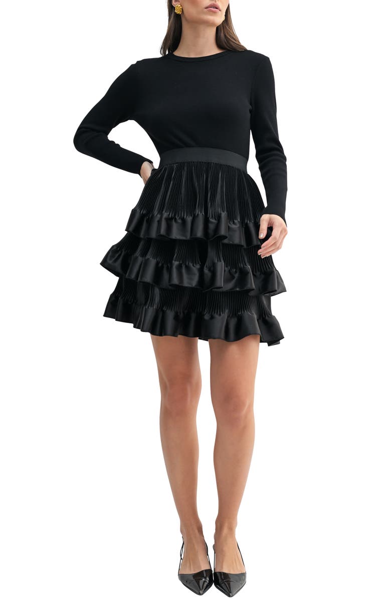 Mila Mae Long Sleeve Tiered Ruffle Minidress, Main, color, 