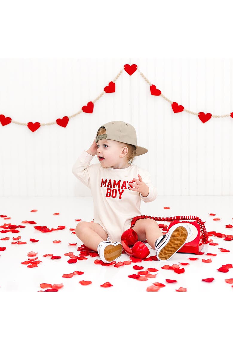 Mama's Boy Varsity Patch Long Sleeve Romper, Alternate, color, Natural