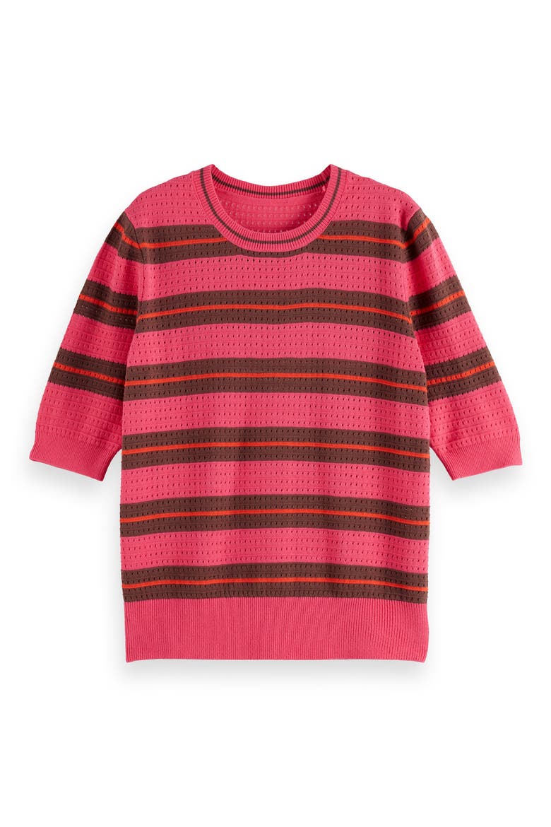 Relaxed Pointelle Short Sleeve Sweater, Main, color, ELECTRIC PINK STRIPE