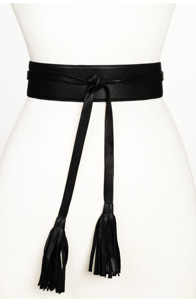 Raina Belts Wrap Leather Belt, Main, color, Black