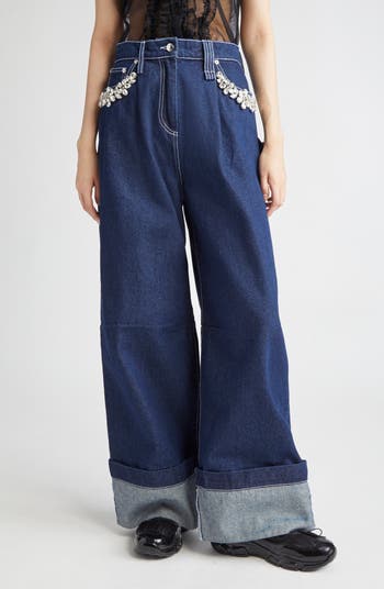 Simone Rocha Turbo Crystal Embellished Wide Leg Puddle Carpenter Jeans ...