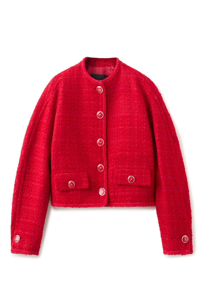 Jewel Button Tweed Jacket, Alternate, color, RED