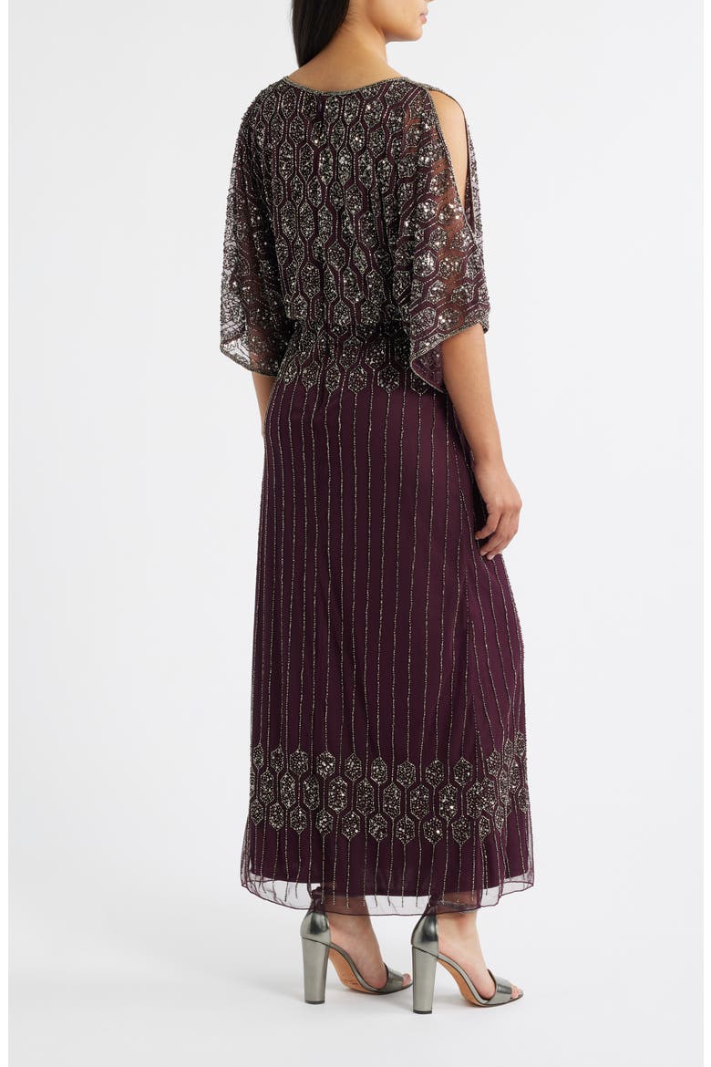 Beaded Blouson Split Sleeve Gown, Alternate, color, WINE