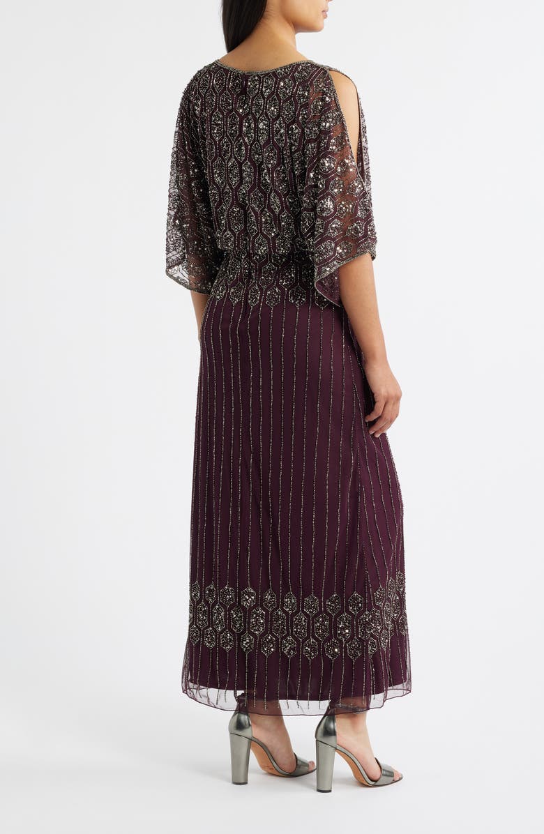 Pisarro Nights Beaded Blouson Split Sleeve Gown, Alternate, color, Wine