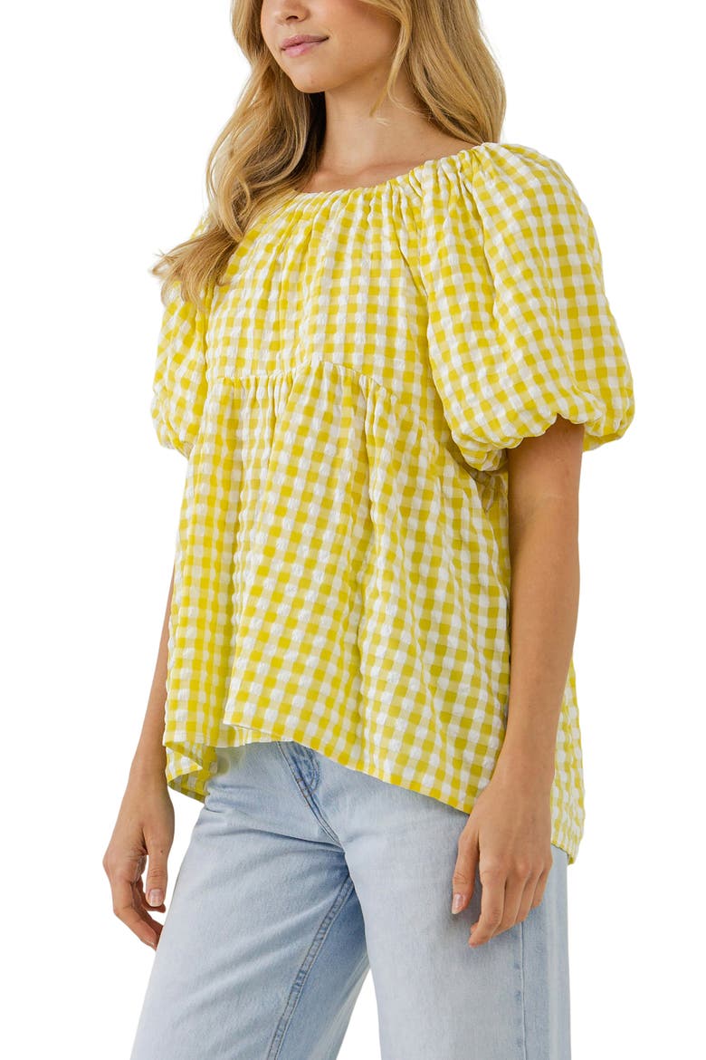 Textured Gingham Babydoll Top, Alternate, color, YELLOW