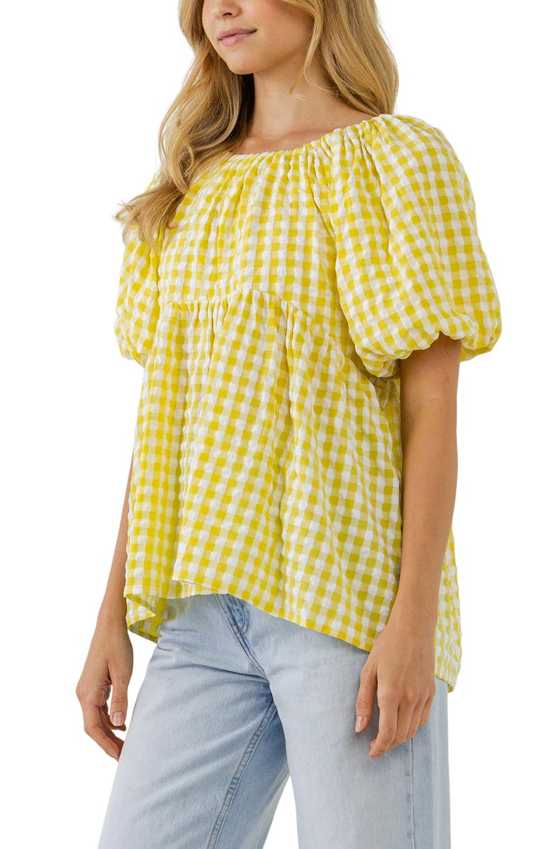 English Factory Textured Gingham Babydoll Top, Alternate, color, Yellow