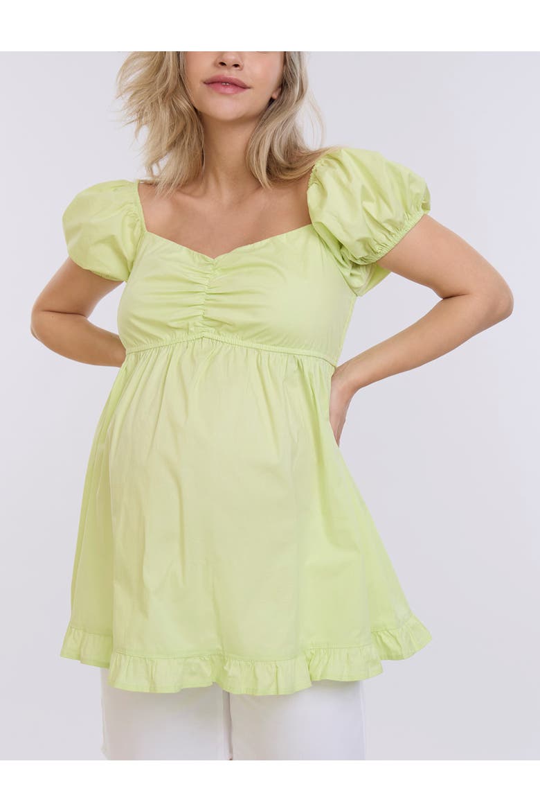 Off the Shoulder Short Sleeve Babydoll Maternity Top, Main, color, Soft Lime