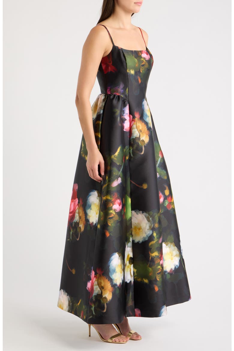 Basque Waist Gown, Alternate, color, BLACK MULTI