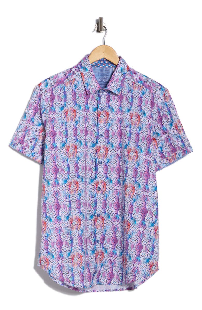 Robert Graham Short Sleeve Button-Up Shirt, Main, color, Blue Multi