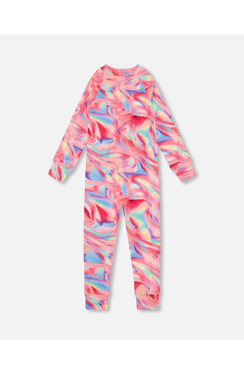 Deux par Deux Girl's One Piece Thermal Underwear Printed Pink Marble, Alternate, color, 