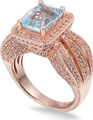 SUZY LEVIAN 14K Rose Gold Plated Sterling Silver Emerald Cut Blue Topaz Ring