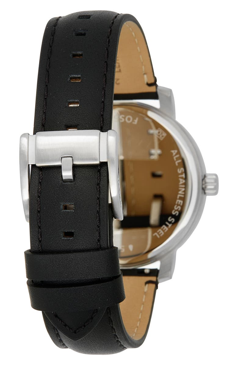 Fossil Rhett Leather Strap Multifunction Watch, 43mm, Alternate, color, Silver
