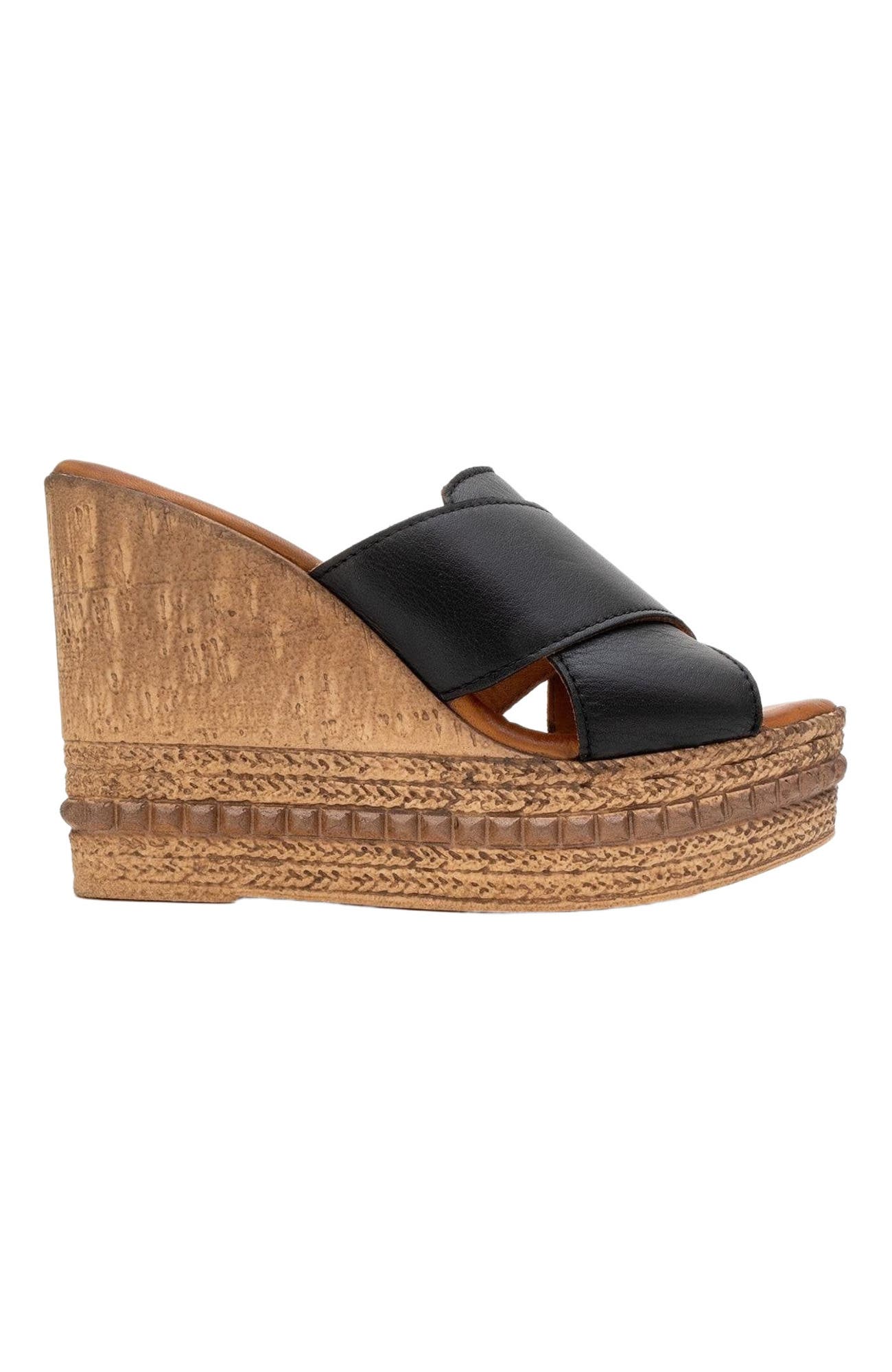 Forever & Always Shoes Lois Wedge Leather Sandal, Alternate, color, Black Leather