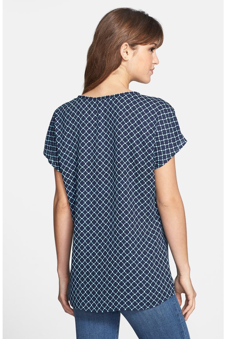 Scoop Neck Short Sleeve Blouse, Alternate, color, NAVY/ PASTEL GREEN OCTAGON