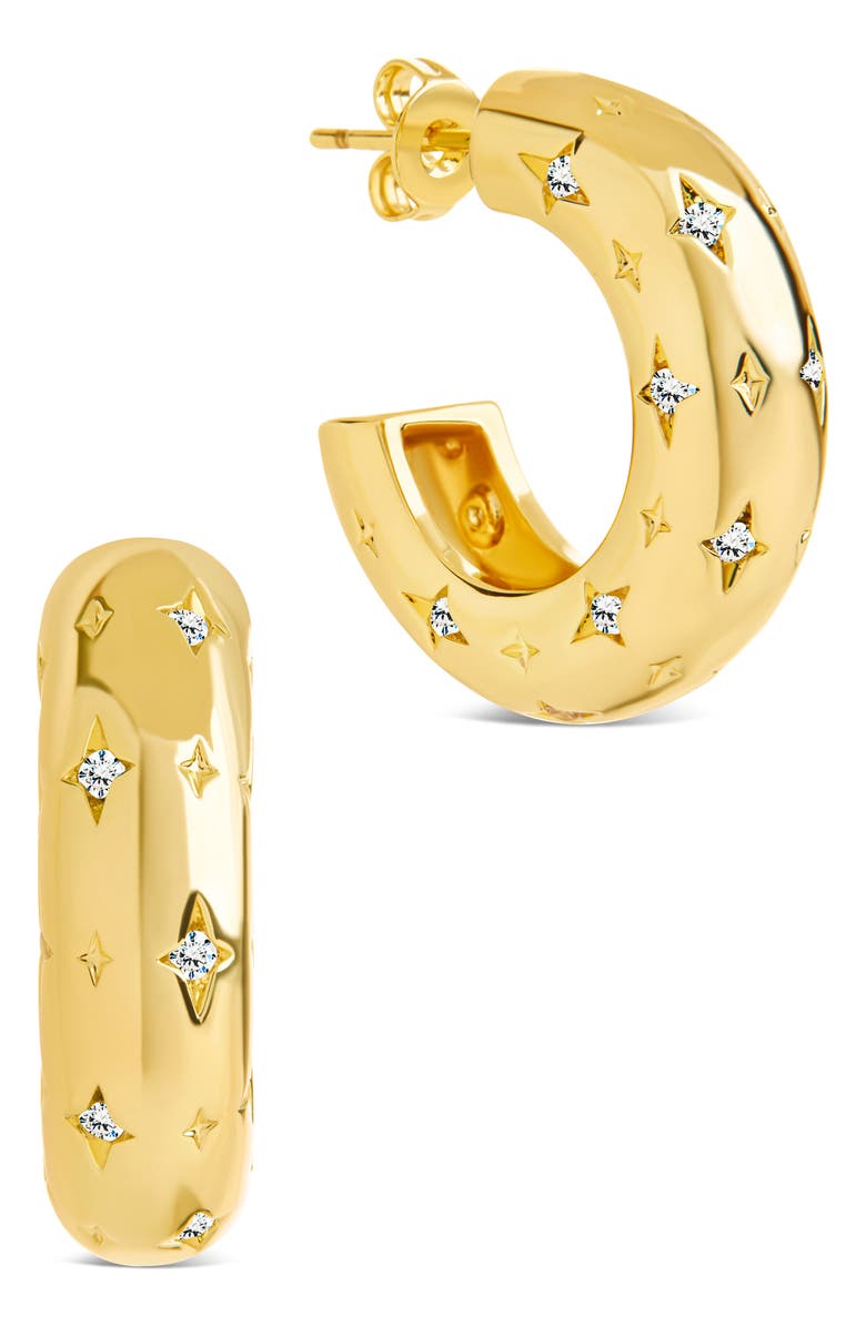 Sterling Forever Marcela Cubic Zirconia Star Hoop Earrings, Main, color, Gold