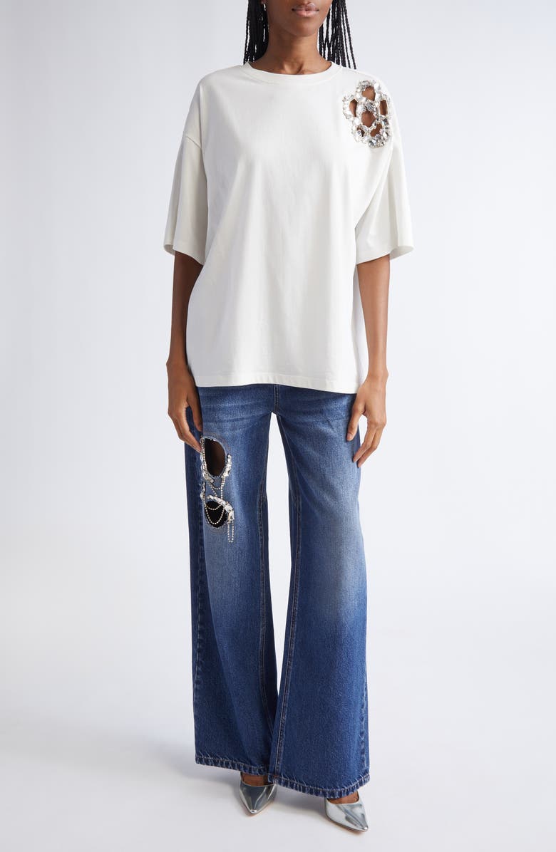 Area Crystal Cluster Flower T-Shirt, Alternate, color, White