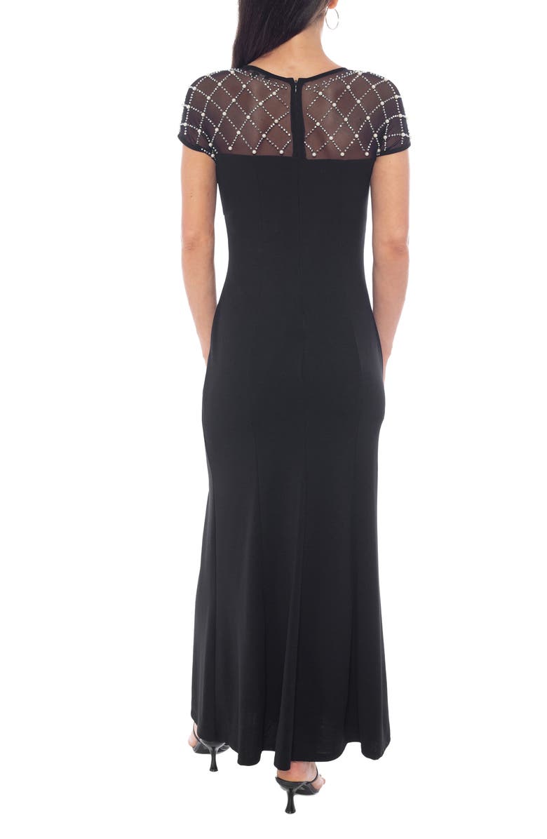 Marina Beaded Bodice Scuba Crepe Gown, Alternate, color, Black