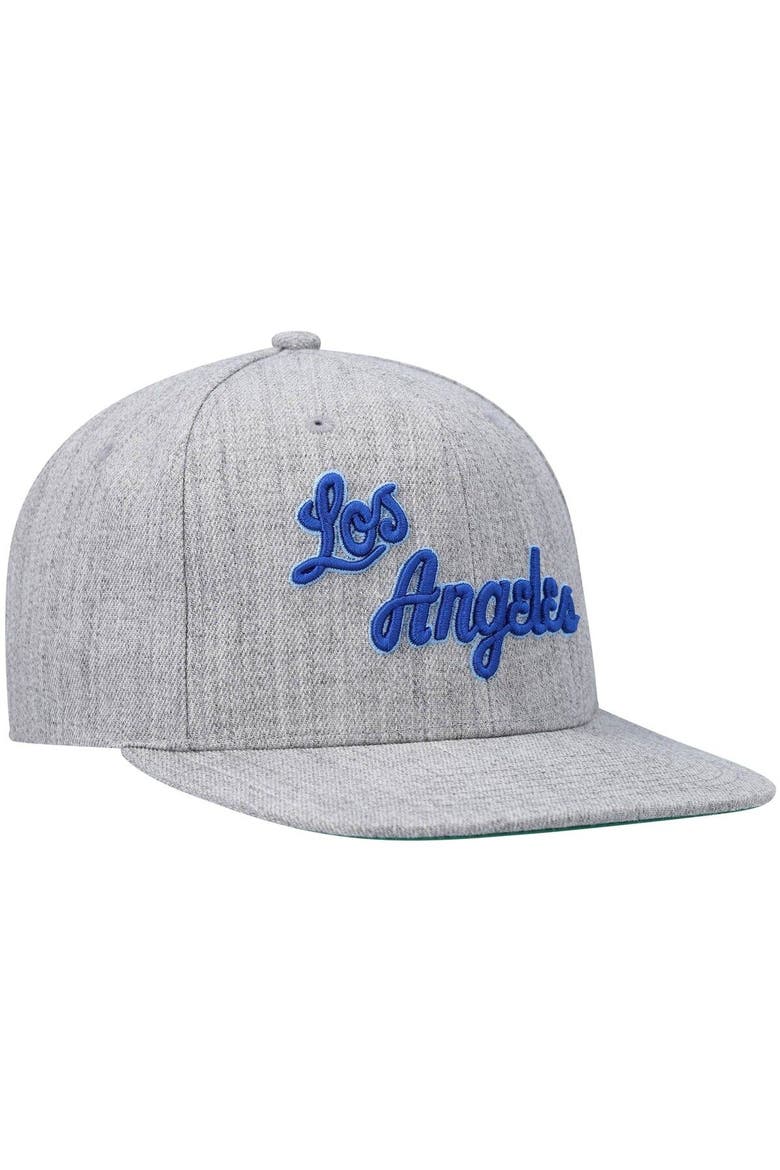 Men's Mitchell & Ness Heathered Gray Los Angeles Lakers Hardwood Classics Team 2.0 Snapback Hat, Alternate, color, Heather Gray