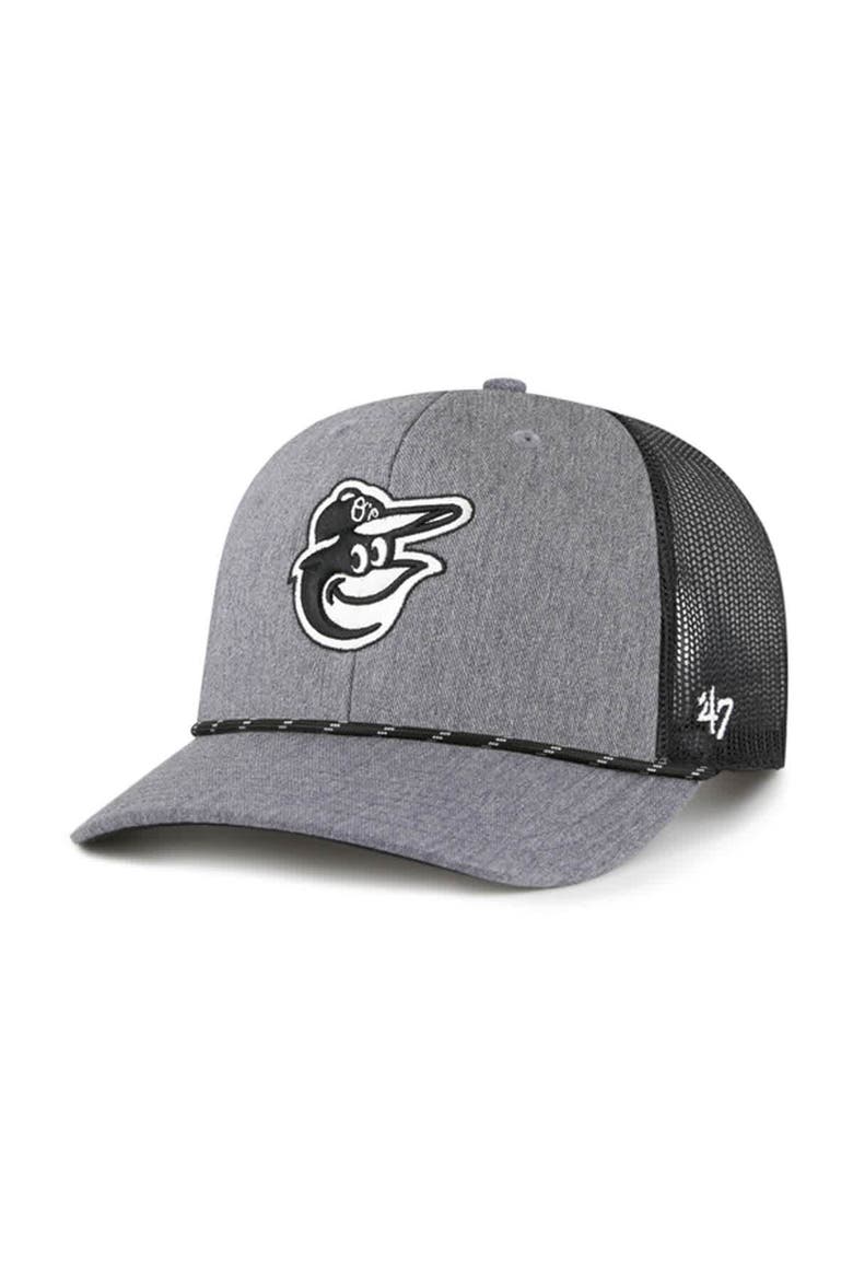 Men's '47 Charcoal Baltimore Orioles Carbon Rope Trucker Adjustable Hat, Main, color, Charcoal