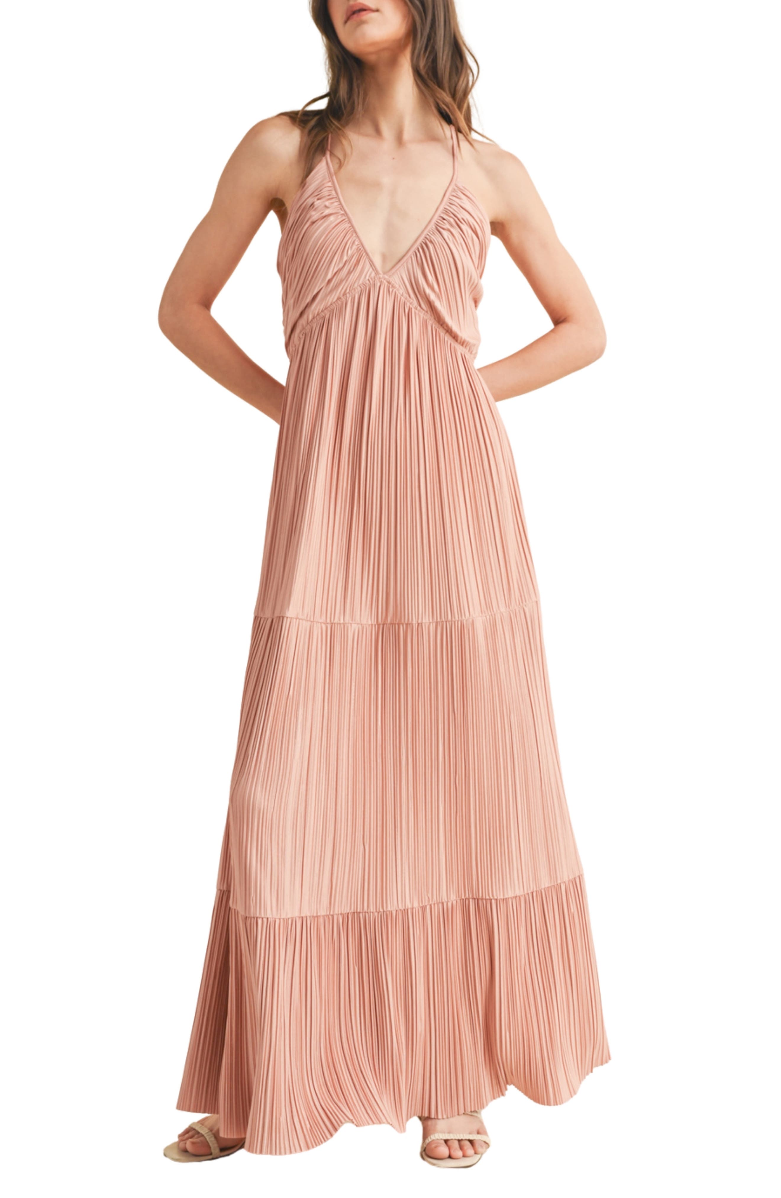 WISHLIST Pleated Satin Maxi Dress