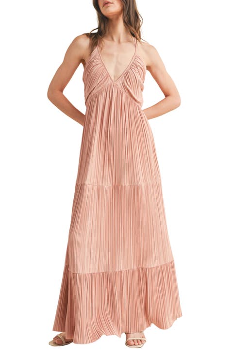 Pleated Satin Maxi Dress