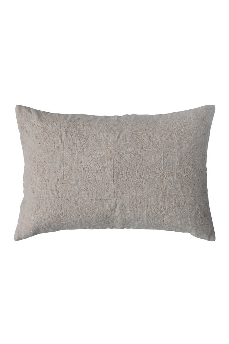 24 Inches Cotton Lumbar Pillow with Embroidered Paisley Pattern, Main, color, Cream