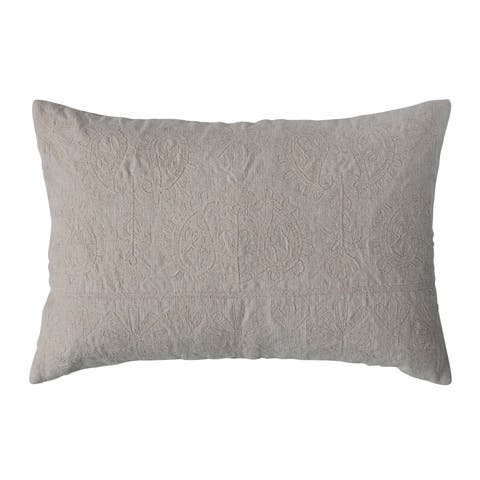 24 Inches Cotton Lumbar Pillow with Embroidered Paisley Pattern