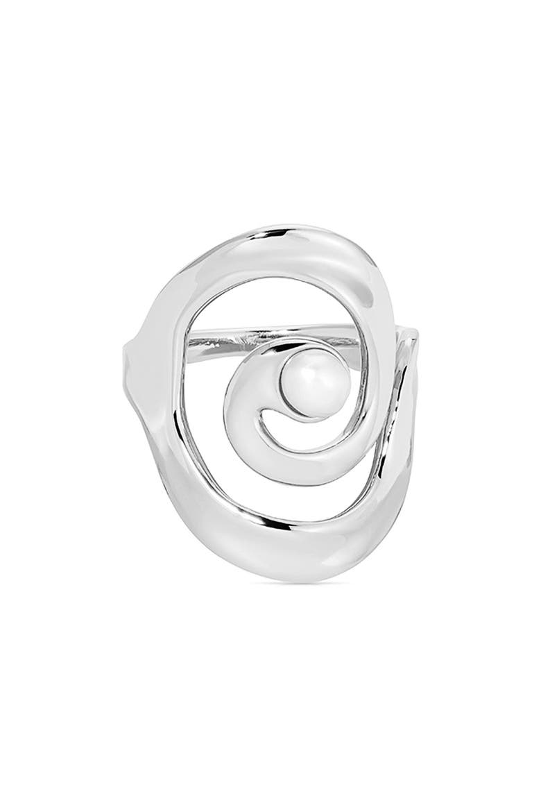 Aura Swirl Freshwater Pearl Statement Ring, Main, color, SILVER