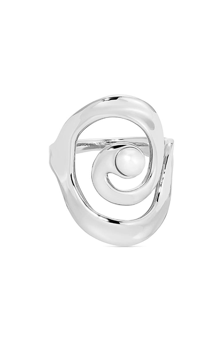 Ettika Aura Swirl Freshwater Pearl Statement Ring, Main, color, Silver