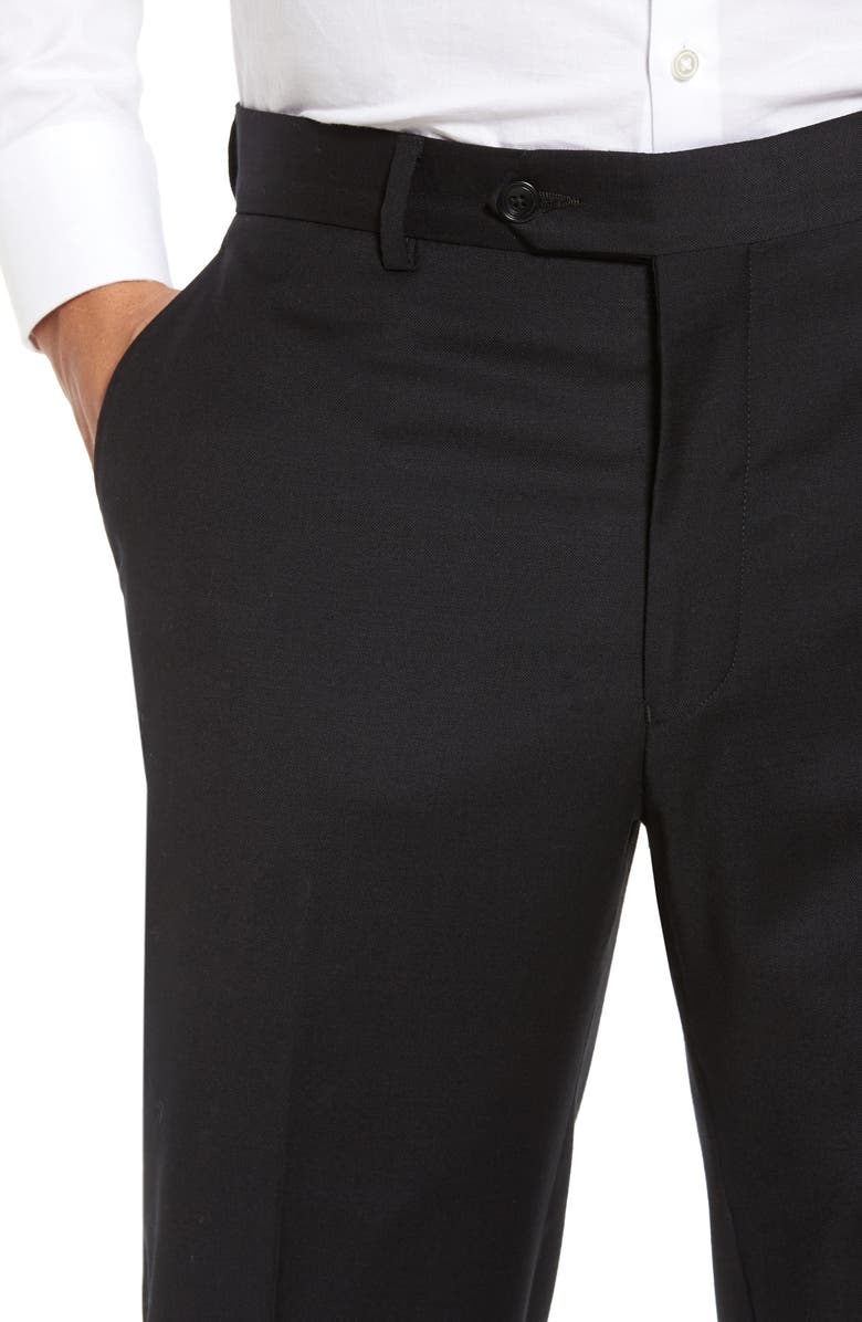 Strong Suit Flat Front Stretch Solid Wool Trousers, Alternate, color,