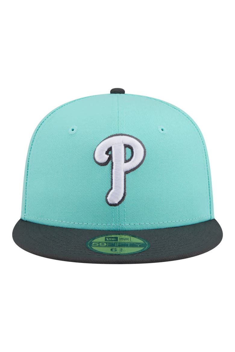Men's New Era Turquoise/Charcoal Philadelphia Phillies Two-Tone Color Pack 59FIFTY Fitted Hat, Alternate, color, Turquoise