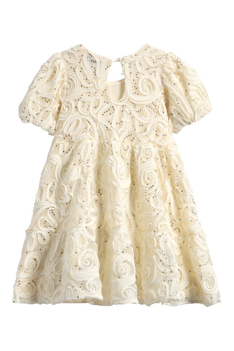 Kids' Soutache Sequin Puff Sleeve Babydoll Party Dress, Alternate, color, IVORY