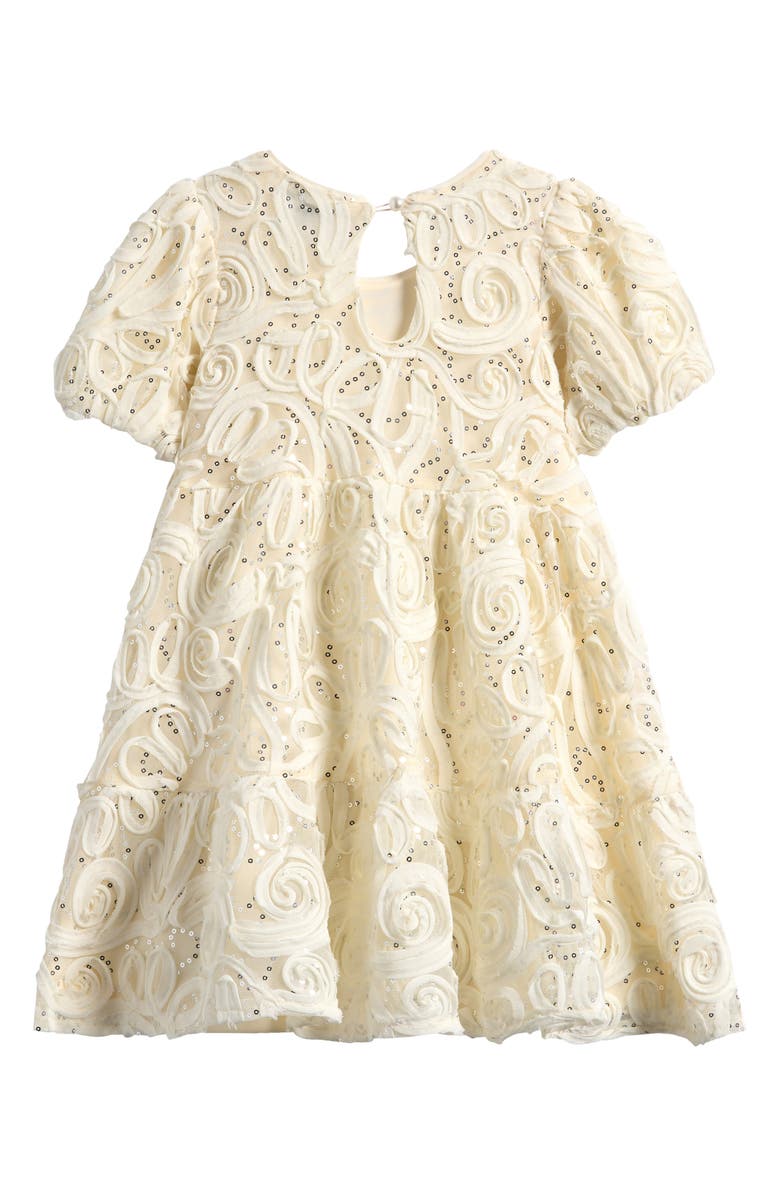 Ava & Yelly Kids' Soutache Sequin Puff Sleeve Babydoll Party Dress, Alternate, color, Ivory