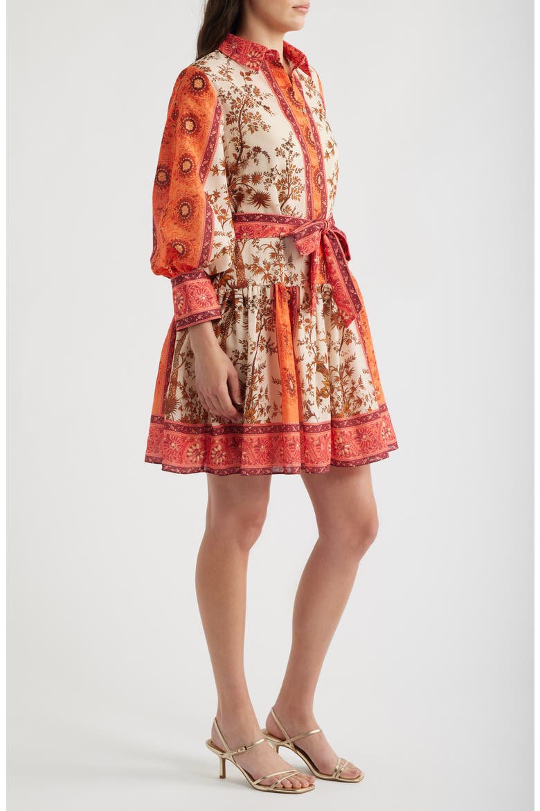 Bailey Print Long Sleeve Tie Waist Dress, Alternate, color, BRIGHT CORAL MULTI