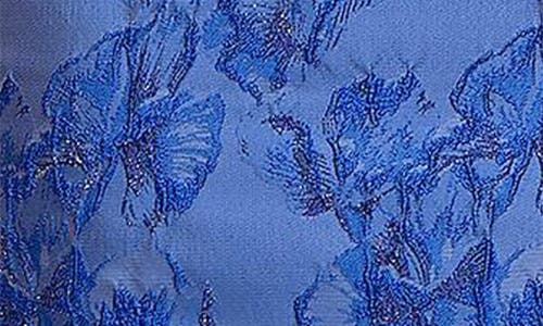 Dessy Collection Metallic Jacquard Trumpet Gown In Cobalt Jacquard