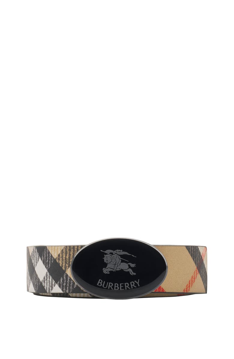 Burberry Reversible Check Oval Knight Stamp Belt, Main, color, Sand/Black