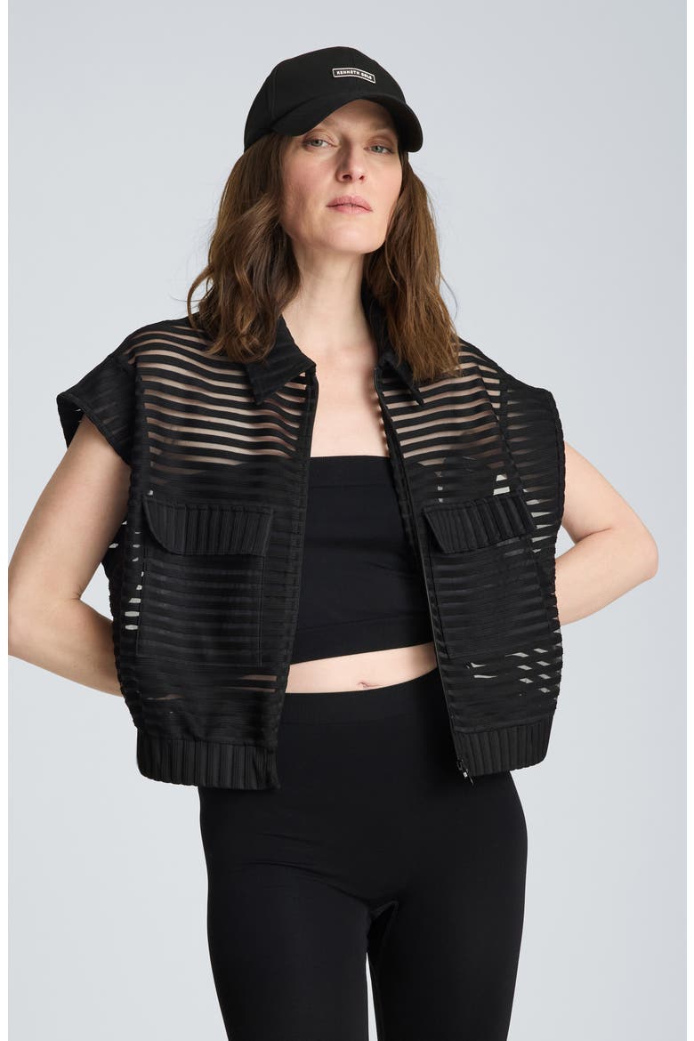 Sheer Stripe Zip Cardigan, Alternate, color, BLACK