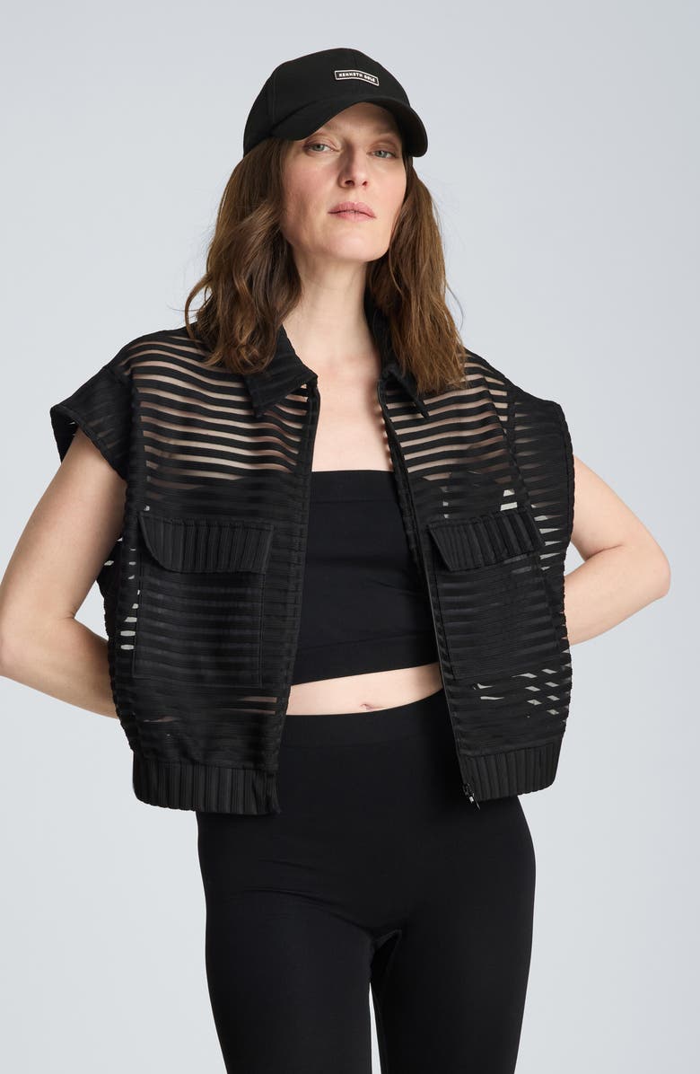 Kenneth Cole Sheer Stripe Zip Cardigan, Alternate, color, 