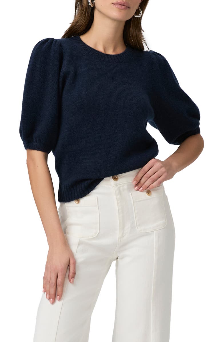 PAIGE Lucerne Puff Sleeve Cashmere Blend Top, Main, color, Deep Navy